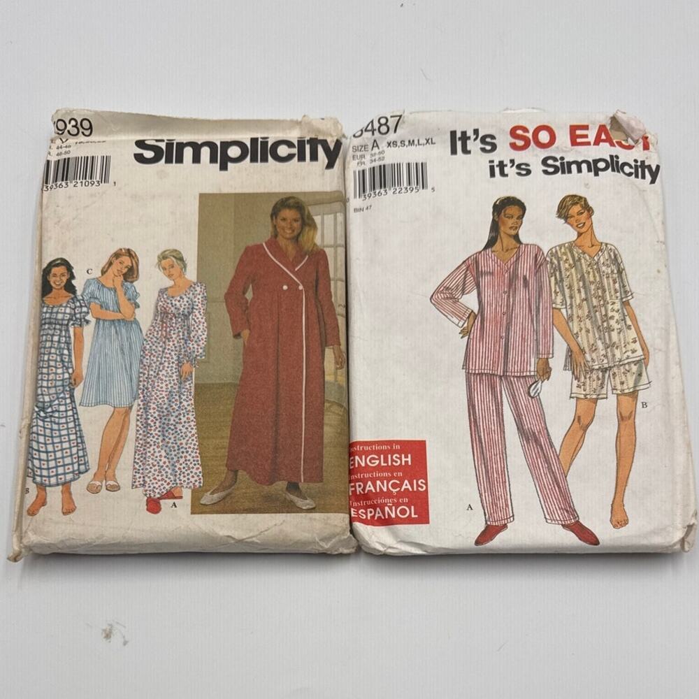 Simplicity Sleepwear Sewing 2 Patterns 7939 8487 Pajamas Robe Nightgown Plus Siz